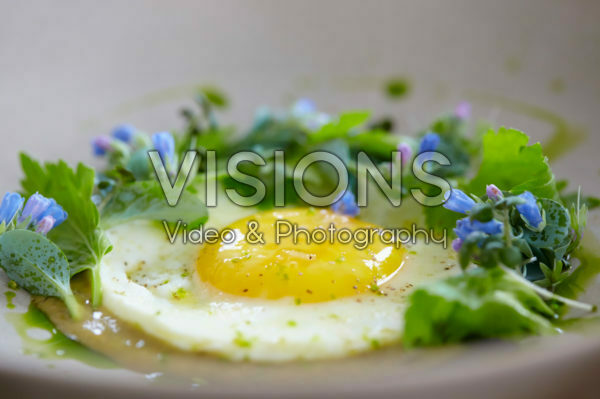 Fried egg with Blue Ocean flowers Fried egg with Blue Ocean flowers