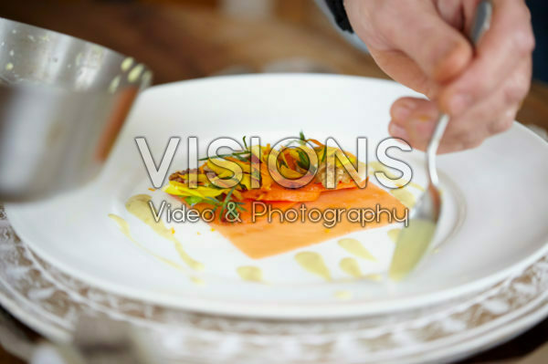 Preparing smoked salmon dish Preparing smoked salmon dish