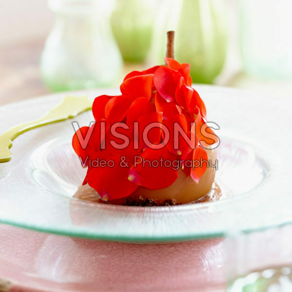 Poached pear with rose petals Poached pear with rose petals