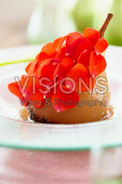 Poached pear with rose petals Poached pear with rose petals