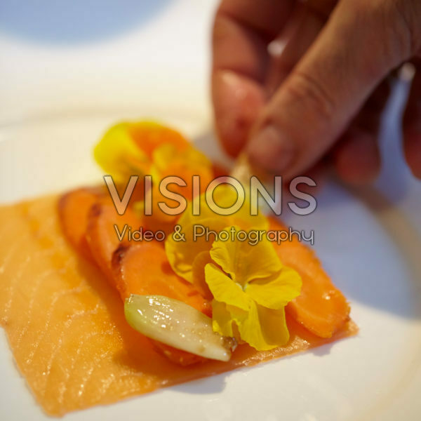 Preparing smoked salmon dish Preparing smoked salmon dish