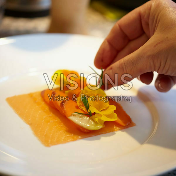 Preparing smoked salmon dish Preparing smoked salmon dish