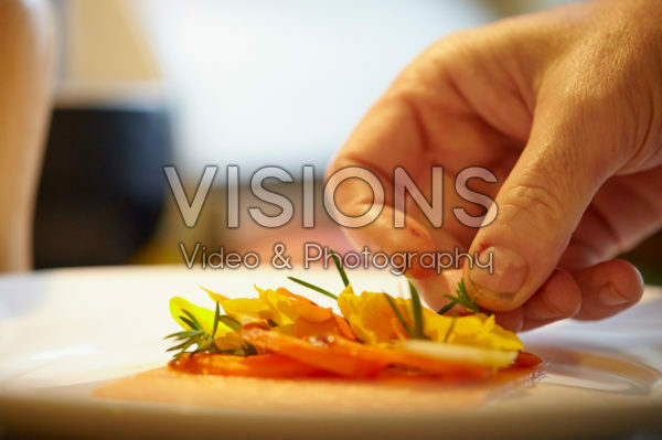 Preparing smoked salmon dish Preparing smoked salmon dish