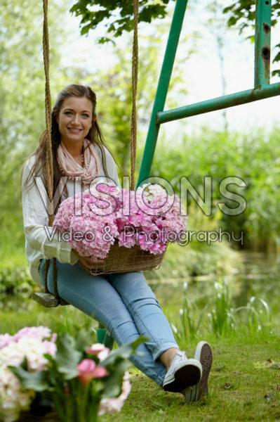 Lady with hydrangea flowers Lady with hydrangea flowers