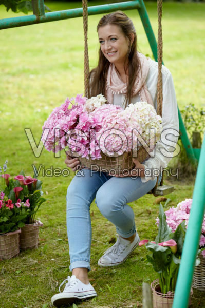 Lady with hydrangea flowers Lady with hydrangea flowers