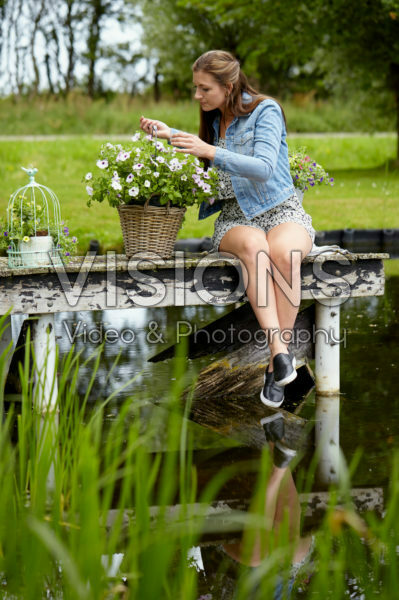 Lady enjoying at waterfront Lady enjoying at waterfront