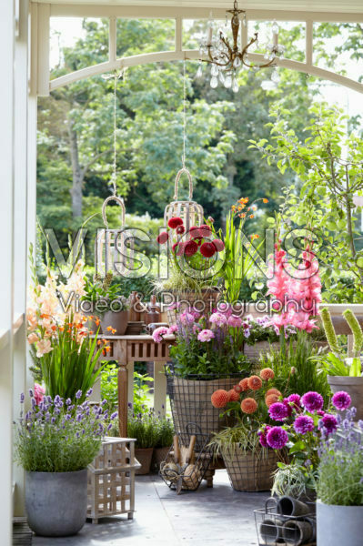 Porch with summer flowers Porch with summer flowers