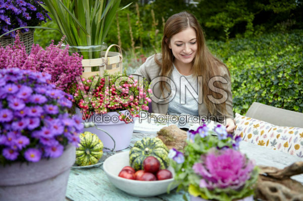 Lady at garden table Lady at garden table