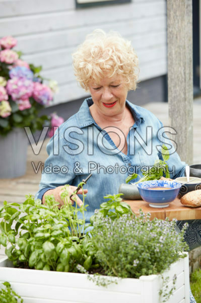 Lady cutting herbs Lady cutting herbs