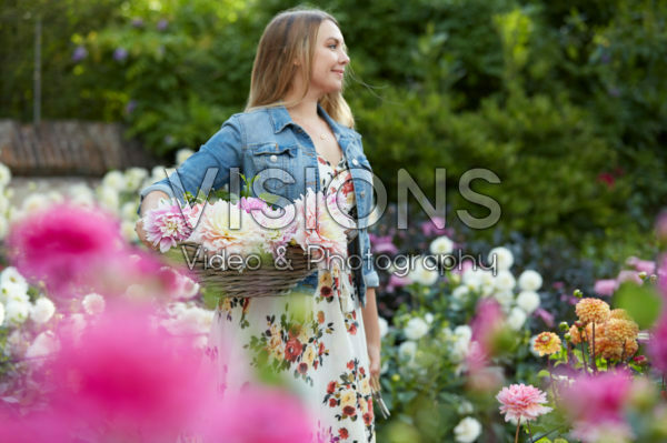 Lady in Dahlia garden Lady in Dahlia garden