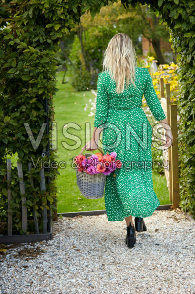 Young lady with Dahlia basket Young lady with Dahlia basket