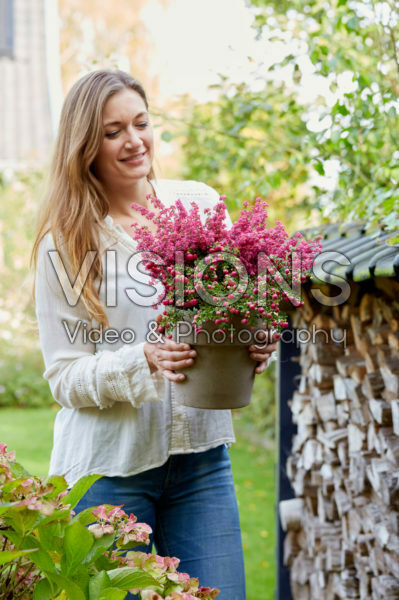 Young lady with autumn container Young lady with autumn container